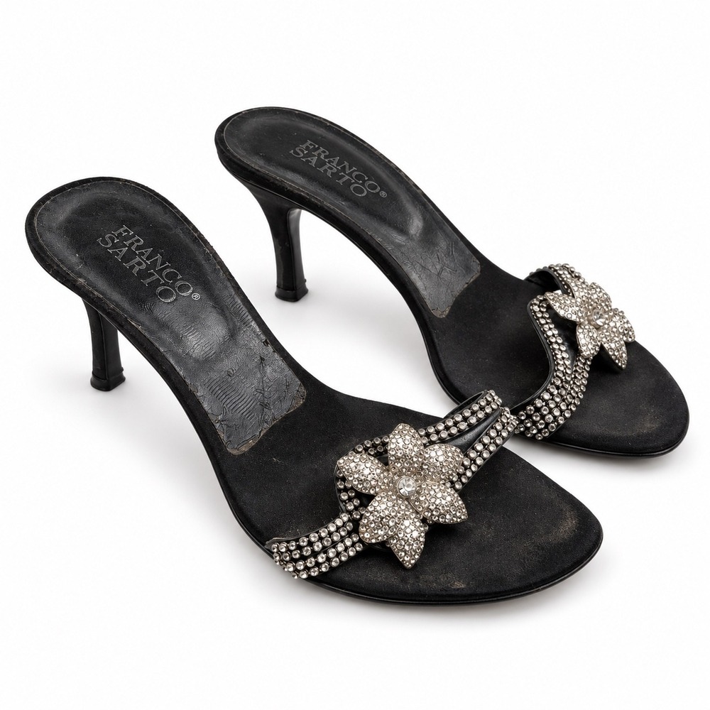 Franco Sarto Vintage Y2K Rhinestone Floral Sandal Heels Women's Size 8M